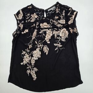 Daniel Rainn Black and Cream Floral Blouse
